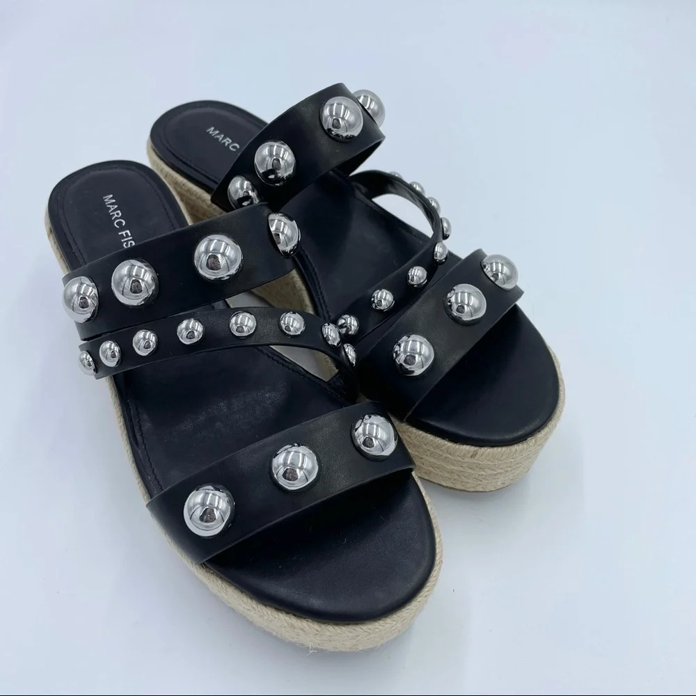 Marc Fisher Jalyn Platform Espadrilles Sandals Black Sz 9